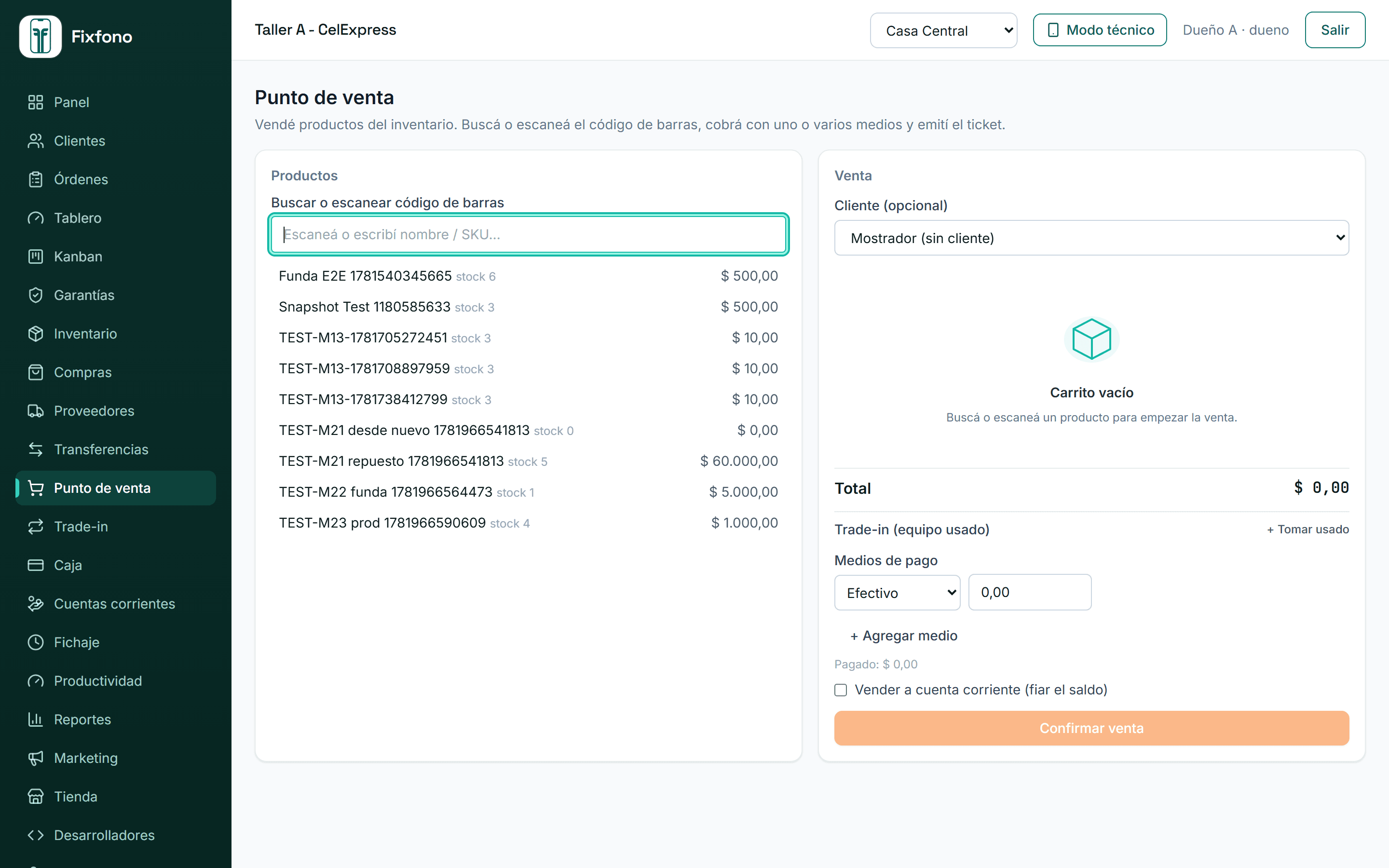 Fixfono — Caja y ventas (datos de demostración).